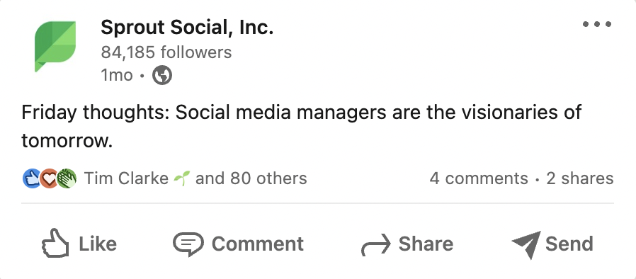 A screenshot of a Tweet from Sprout Social that reads 
