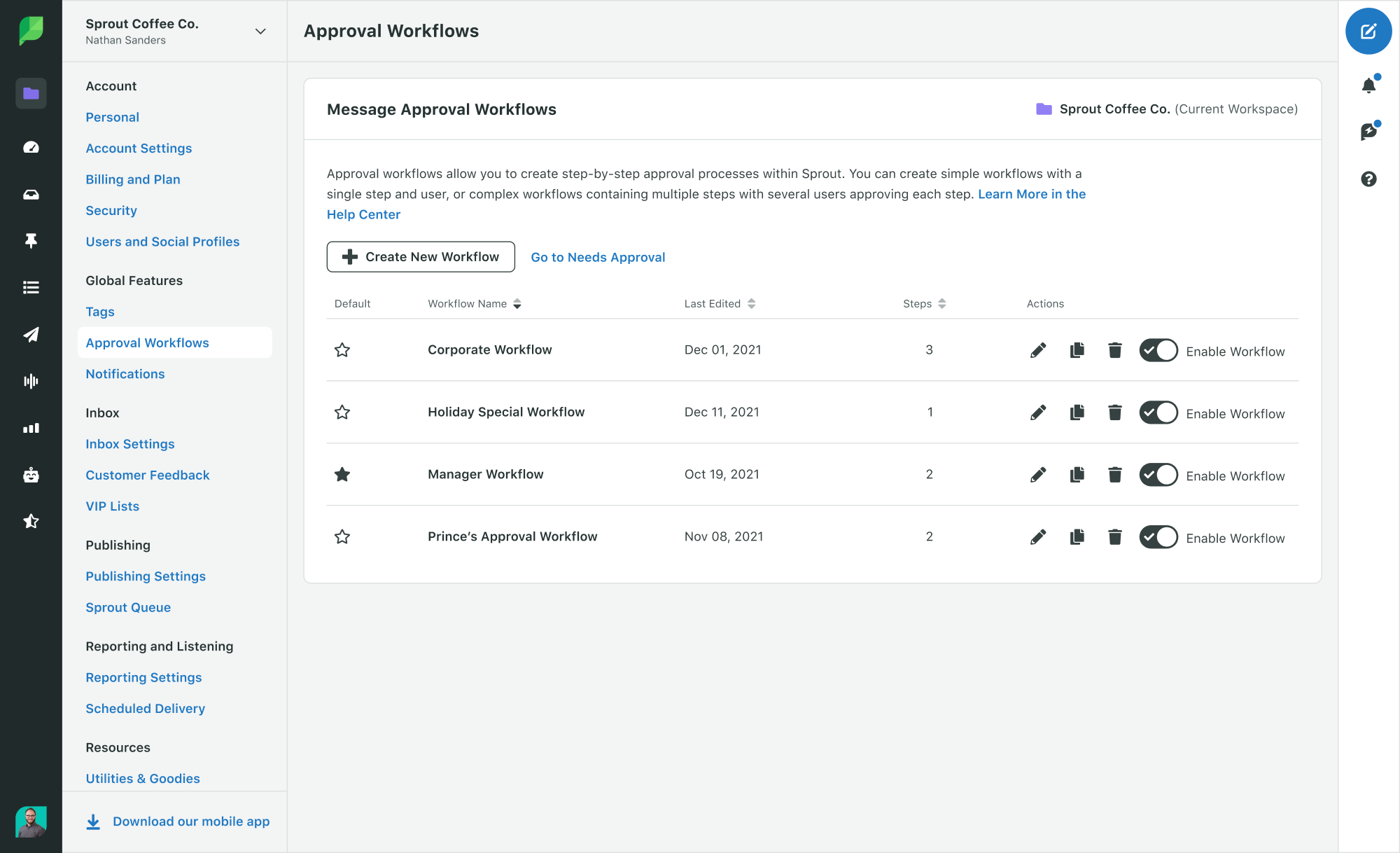 Sprout Social's approval workflow settings