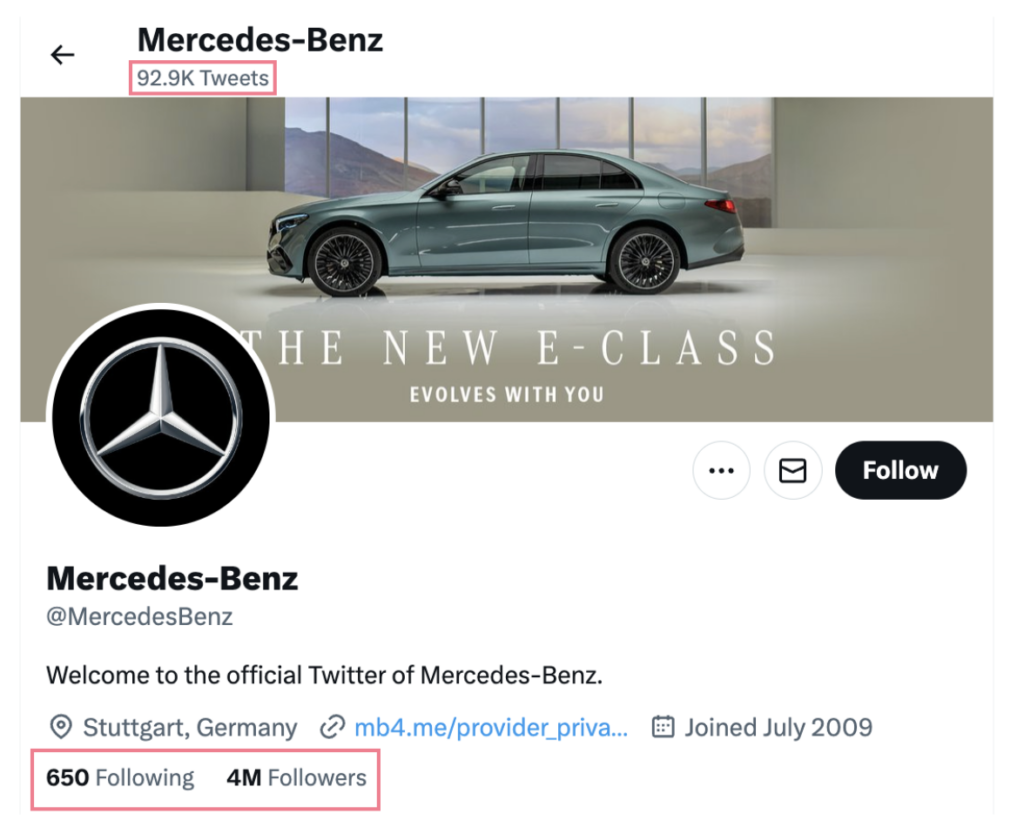 Screenshot of Mercedes-Benz's Twitter account